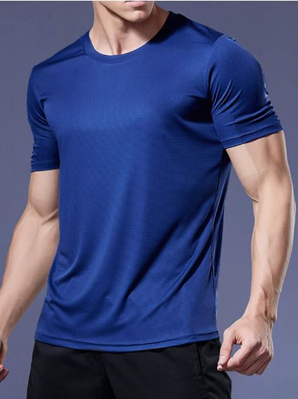Summer Men's Loose Fitness Running Shirt For Gym Basketball Football Training In Blue Short Sleeve Gym Clothes Men Basic T Shirt SKU: st2307288734533461
