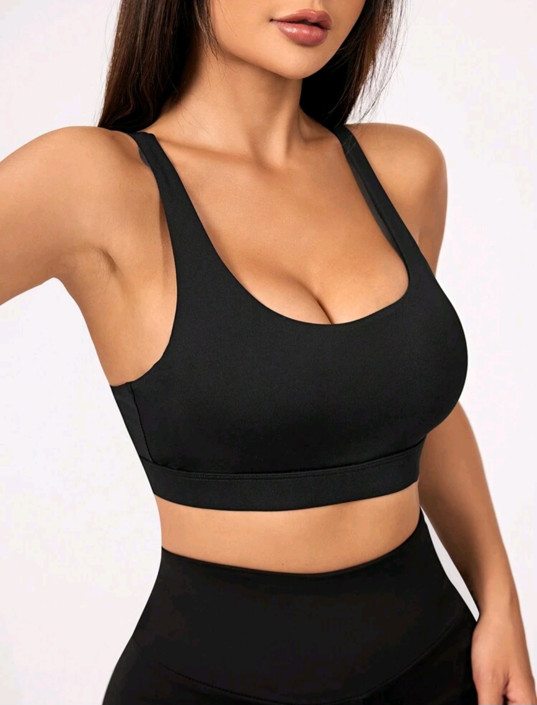Yoga Basic Solid Color Round Neck Hollow Out Design Sport Bra