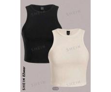 2 шт SHEIN EZwear 2pcs/Set Casual Simple Slim Fit Women Sleeveless Tank Tops, Suitable For Summer