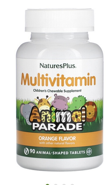 -30% Натурес Плюс Animal Parade, детские жевательные мультивитамины, апельсин, 90 таблеток в форме ЖИВОТНЫХ