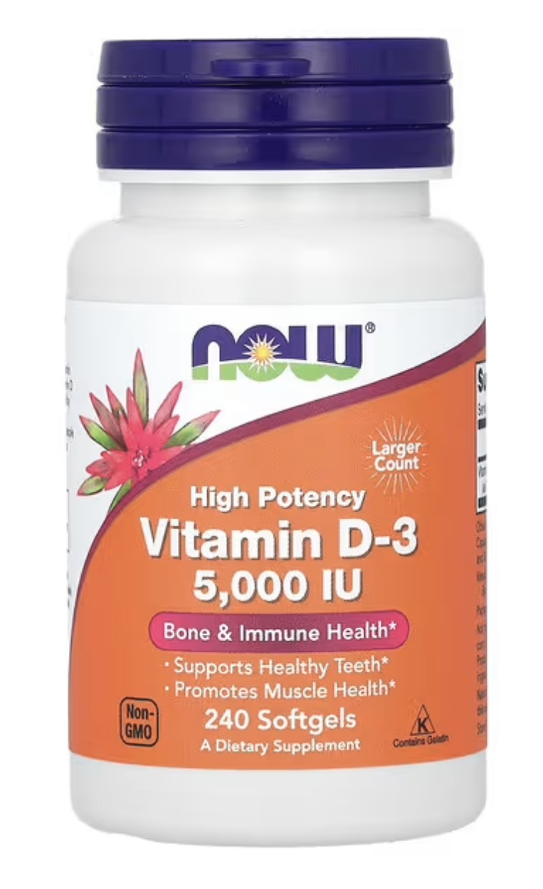 Now Foods Витамин D3, высокая эффективность, 125 мкг (5000 ME), 240 мягких таблеток