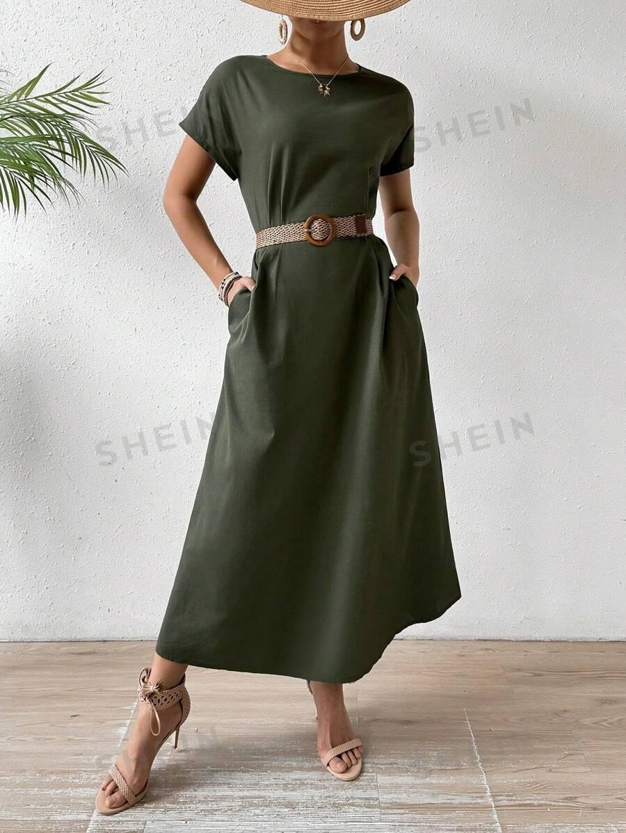 Однотонное платье-сорочка SHEIN Privé с разрезом по бокам и карманами АРТИКУЛ: sz2312305780821240