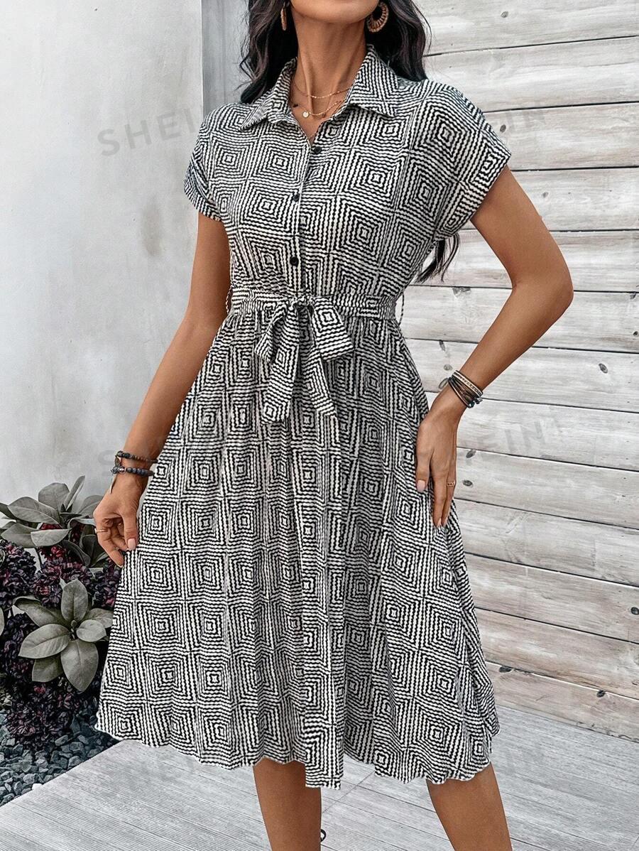 Женское платье-рубашка SHEIN VCAY с геометрическим принтом АРТИКУЛ: sz2312195561915407