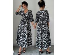 SHEIN Frenchy Women's Leopard Print V-Neck Lantern Sleeve Waist Fit & Flare Elegant Dress SKU: sz2407043464426616