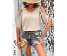 SHEIN LUNE Cold Shoulder Waffle Knit Tee