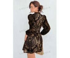 SHEIN Aloruh Plush High Waisted Elegant Puff Sleeve Dress SKU: sz2401063327727777