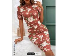 SHEIN Frenchy Floral Print Stand Collar Slim Fit Women's Dress Valentine's Day Wedding Dress Elegant Style