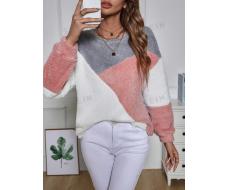 SHEIN LUNE Color Block Drop Shoulder Fuzzy Sweatshirt Asymmetrical Top SKU: sz2308240887712917