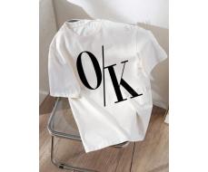 SHEIN EZwear Casual Letter Printed Oversized Women T-Shirt, Round Neck Short Sleeve, Summer OK SKU: sz2401165861454699