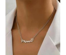 1pc Gold Or Silver Tone Mother's Day Gift Mom Word Heart Pendant Necklace Alloy Jewelry SKU: sj2403012433253527