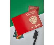 ПРИСТРОЙ!!!!   Красный Обложка на паспорт из натуральной кожи Гладкий с золотым тиснением