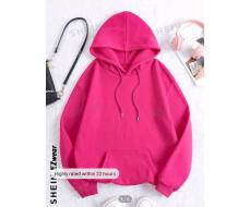 SHEIN EZwear Kangaroo Pocket Drawstring Thermal Lined Hoodie