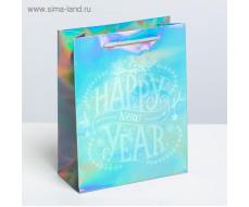Пакет подарочный голография вертикальный Happy New Year, MS 18 x 23 × 8 см