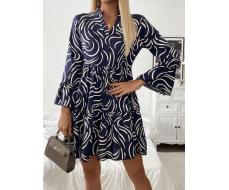 SHEIN Franclia Women's V-Neck Long Sleeve Floral Print Trumpet Sleeve Elegant Dress SKU: sz2407103011702023