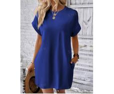 SHEIN LUNE Solid Hidden Pocket Batwing Sleeve Tee Dress