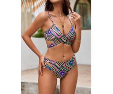 SHEIN Swim Ladies' Colorful Patterned Swimsuit Set SKU: sz2309268354551150