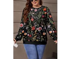 EMERY ROSE Casual Floral Embroidery Printed Round Neck Loose Fit Women Sweatshirt, Autumn/Winter SKU: sz2409233381517533