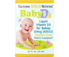 California Gold Nutrition, витамин D3 в каплях для детей, 400 МЕ, 10 мл (0,34 жидк. унции)