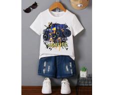 Комплект SHEIN Young Boy Car & Letter Graphic Tee