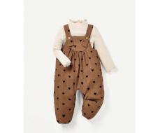 Cozy Cub Baby Girl Lettuce Trim Tee & Heart Print Overall Jumpsuit SKU: sa2309214780303093