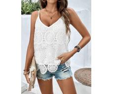 SHEIN Frenchy Lace Front And Back V-Neck Camisole White Lace Top White Lace Tank Top SKU: sz2401077094681834