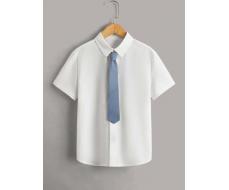 Рубашка и галстук SHEIN Boys с однотонными пуговицами Спереди АРТИКУЛ: sk2202082139069622