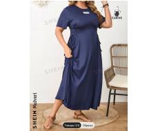 SHEIN Mulvari Plus Size Women's Solid Color Simple Daily Dress