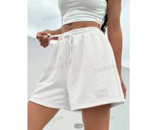 SHEIN EZwear Summer Loose Casual Pink Drawstring Waist Patch Detail Sports Shorts