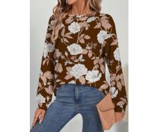 Whitebread 1pc Women Floral Print Drop Shoulder Loose Long Sleeve T-Shirt, Spring/Autumn, For Thanksgiving Designed by  Whitebread @whitebreadpattern SKU: sz2409263352029492