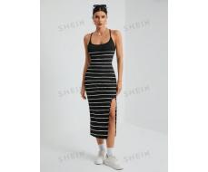 SHEIN Tall Tight Black And White Striped Casual Independence Day Concert Dress For Women SKU: sz2407252151124545