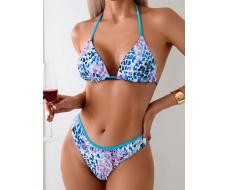 SHEIN Swim Women Summer Beach Full Print Halter Neck Triangle Cup Sexy Bikini Swimwear Set SKU: sz2403029857740287