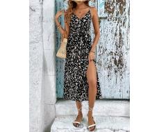 SHEIN Frenchy Allover Print Split Thigh Belted Cami Dress