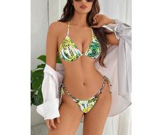 SHEIN Swim Women's Leopard Print Tropical Pattern Swimsuit Set SKU: sz2310071431761332