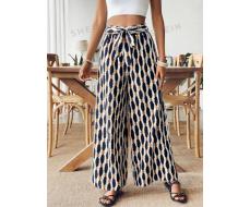 SHEIN VCAY Printed Front Tie Waist Woven Palazzo Pants SKU: sz2406132046212502