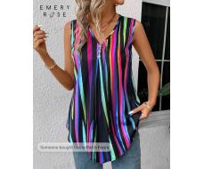 EMERY ROSE Casual Summer Pleated Button Decoration Irregular Hem Flower Printed Camisole Top