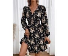 SHEIN VCAY Printed V-Neck Long Sleeve Dress SKU: sz2308021313318818