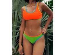 SHEIN Swim Vcay Ladies Beach Vacation Contrast Color Edge Swimsuit Set For Summer Beach SKU: sz2403064433413383