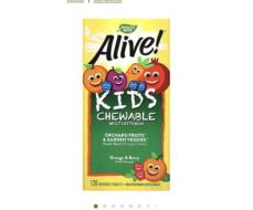 Alive! комплекс мультивитаминов для детей, со вкусом апельсина и ягод, 120 жевательных таблеток