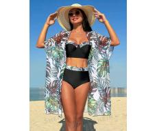 Купальник+кимоно SHEIN Swim Vcay Women's Plant Printed Two-Piece Bikini Swimwear, With Matching Kimono Cover Up