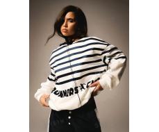 Athîral Women's Casual Striped Letter Print Round Neck Drop Shoulder Long Sleeve Sweatshirt, Fall & Winter,Letter Print For Ball Game,Sport Soccer SKU: sz2408063947595884