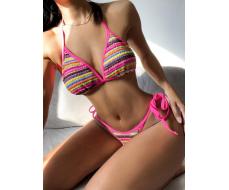 SHEIN Swim Triangle Cup Striped Bikini Set With Knot Detail And Side Ties SKU: sz2311219742210397