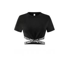 Повседневная футболка с коротким рукавом в уличном стиле для девочек-подростков с простыми буквами и ткаными лентами АРТИКУЛ: sk2402182356535473