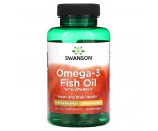 Swanson, Омега-3 рыбий жир с витамином D, лимон, 1000 мг, 60 мягких таблеток