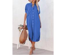 SHEIN Frenchy Plus Size Women's Fashion Solid Color Short Sleeve Shirt Dress SKU: sz2404083359783919