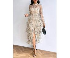 SHEIN Privé Polka Dot & Mesh & Printed Women's Layered Cake Dress