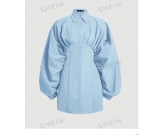 SHEIN MOD Women'S Pleated Batwing Sleeve Shirt Dress SKU: sz2312044366927441