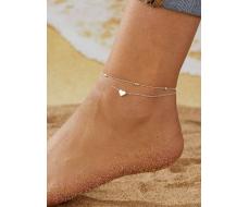 1pc Summer Beach Heart Shaped Adjustable Anklet, 2pcs/Pack SKU: sj2403211192375174