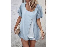 SHEIN LUNE Women Summer Fashionable And Elegant Split Hem Button Front Top SKU: sz2403158899268592