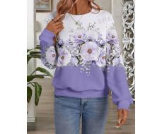 EMERY ROSE 1pc Women Casual Minimalist Water Drop & Floral Graphic Pattern Round Neck Loose Fit Sweatshirt, Suitable For Autumn & Winter