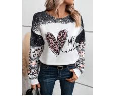 SHEIN LUNE Leopard & Heart Print Drop Shoulder Sweatshirt SKU: sz2305197404334547